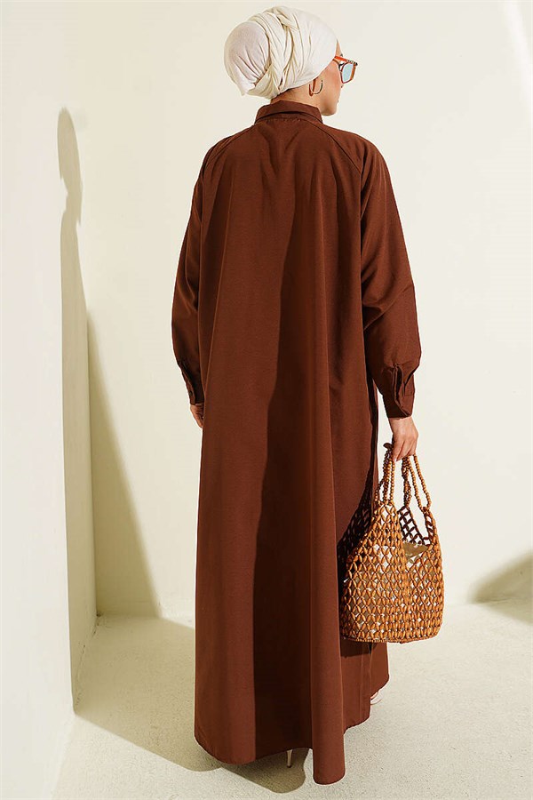 Side Slit Buttoned Long Shirt, Brown
