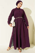 Long Button-Down Shirt with Side Slits, Plum