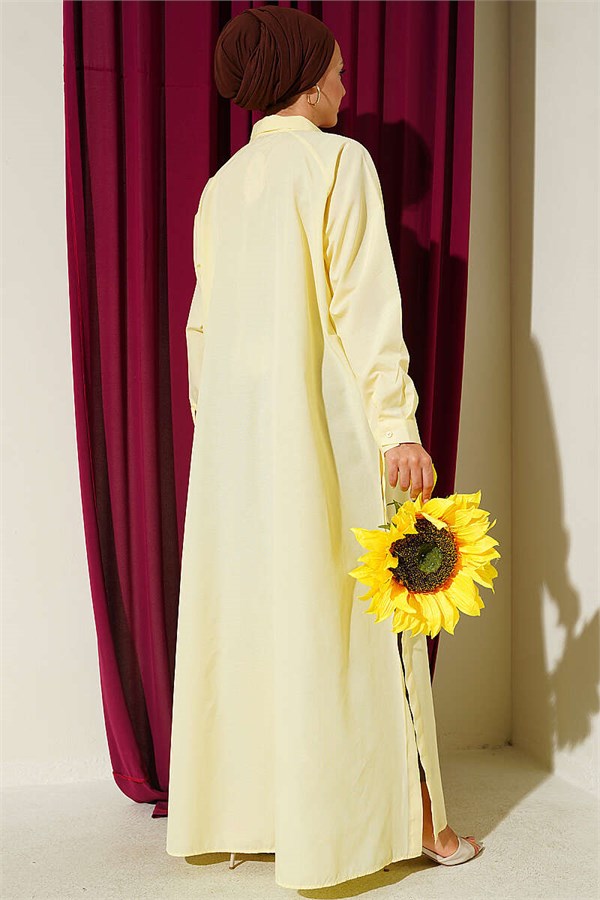 Long Button-Down Shirt with Side Slits, Yellow