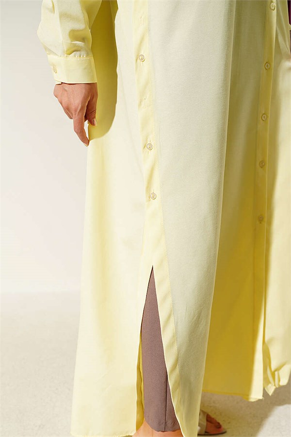 Long Button-Down Shirt with Side Slits, Yellow