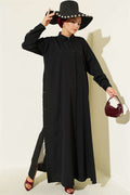 Side Slit Button-Down Long Shirt, Black