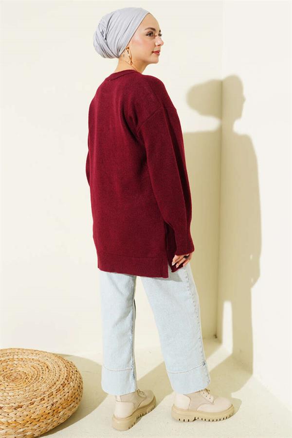 Side Slit Soft Long Knit Tunic Burgundy