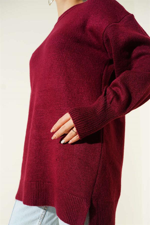 Side Slit Soft Long Knit Tunic Burgundy