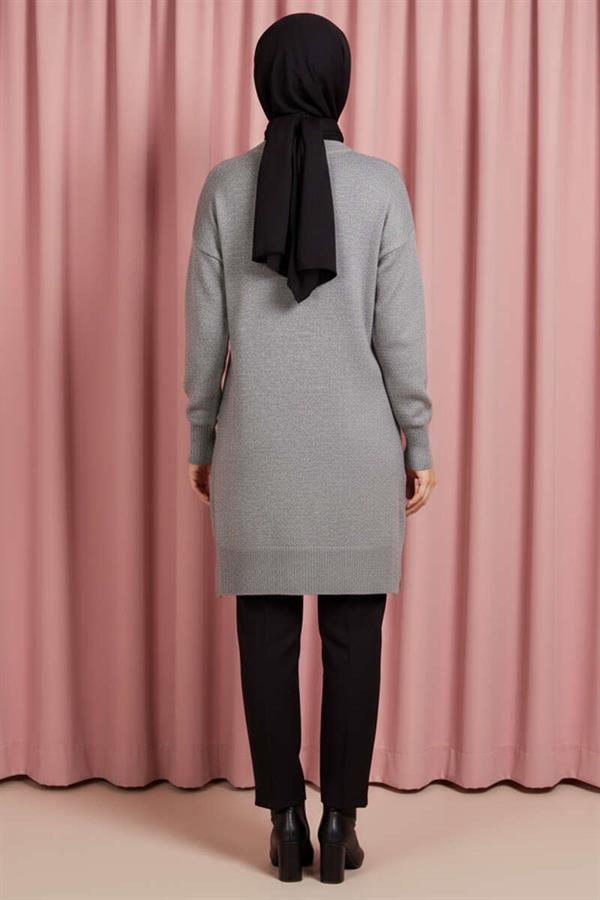 Side Slit Soft Long Knit Tunic Gray
