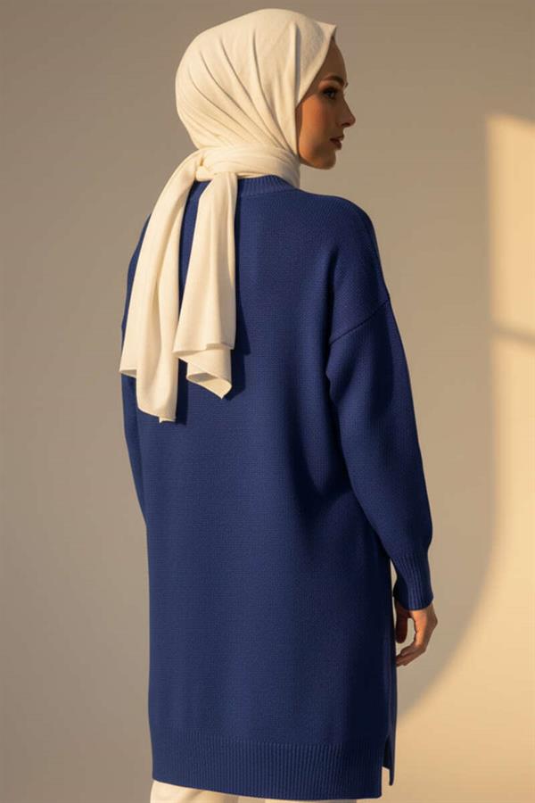 Side Slit Soft Long Knit Tunic Navy Blue