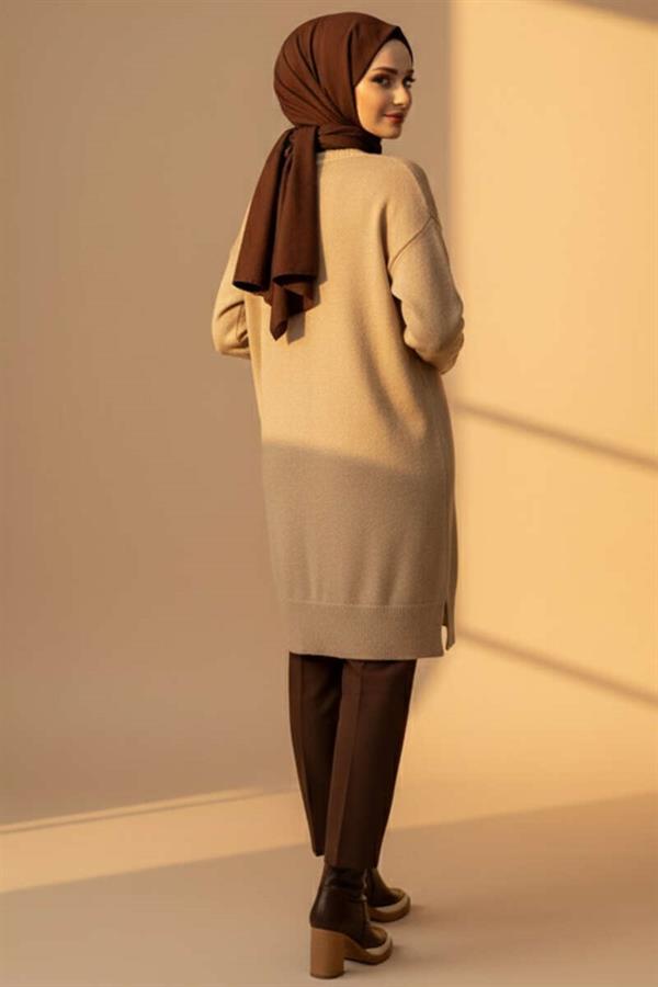 Side Slit Soft Long Knit Tunic Latte