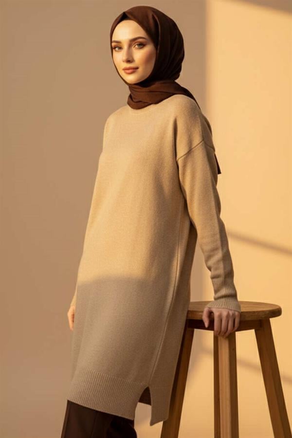 Side Slit Soft Long Knit Tunic Latte