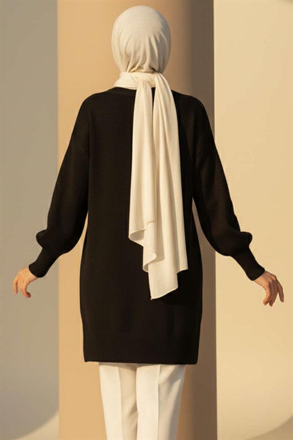 Side Slit Soft Long Knit Tunic Black