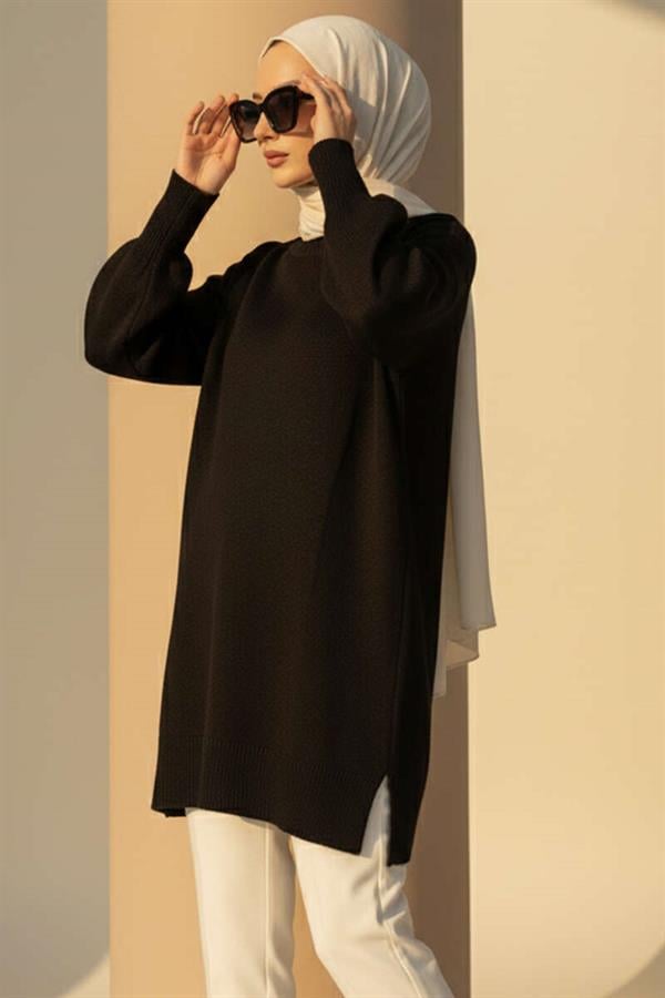 Side Slit Soft Long Knit Tunic Black