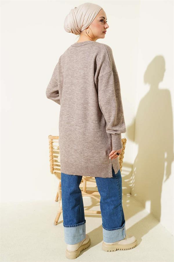 Side Slit Soft Long Knit Tunic Mink