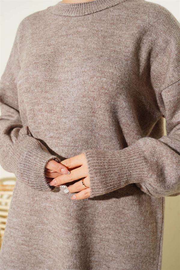 Side Slit Soft Long Knit Tunic Mink