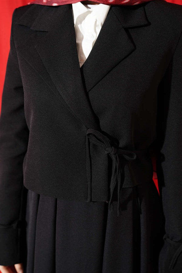 2 Piece Set with side-lace jacket and skirt, black.
