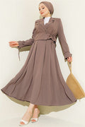 2 Piece Set with side-lace jacket and skirt, mink color.