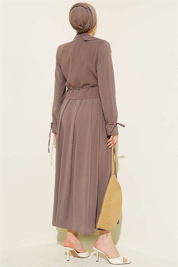 2 Piece Set with side-lace jacket and skirt, mink color.