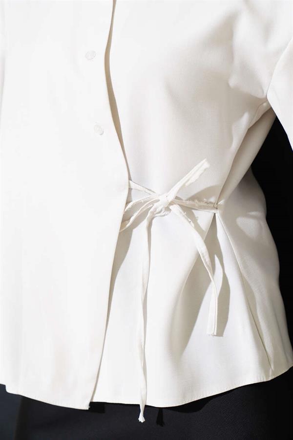 Side Tie Tencel Short Shirt White