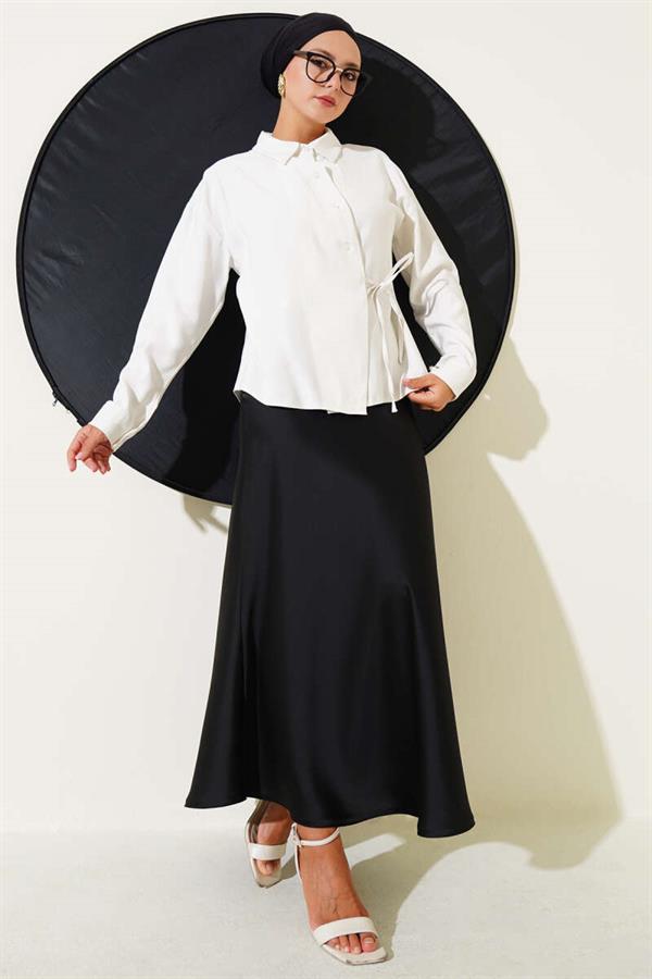 Side Tie Tencel Short Shirt White