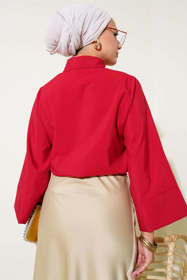 Short Shirt with Side Tie Detail, Burgundy