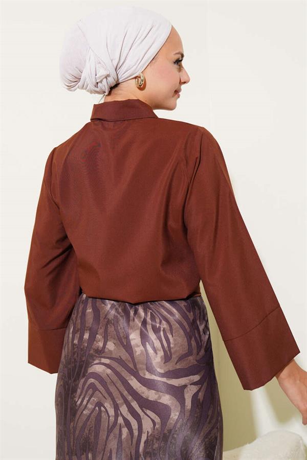 Side Tie Detail Short Shirt Brown