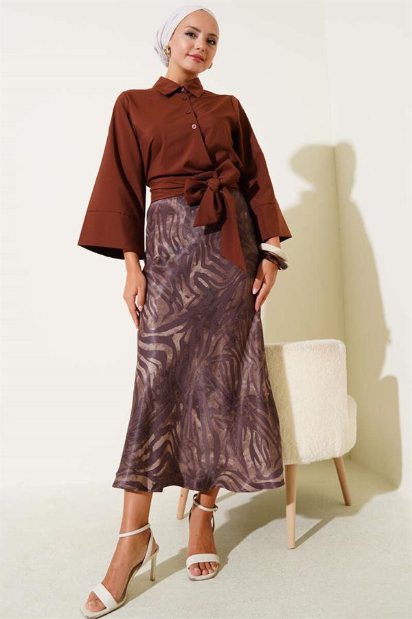 Side Tie Detail Short Shirt Brown