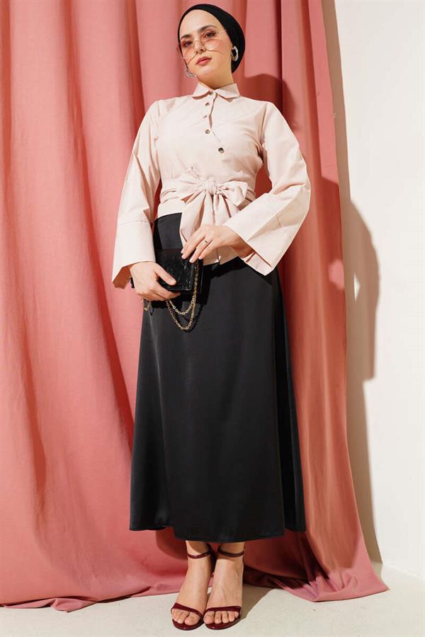 Side Tie Cross Button Short Shirt Powder