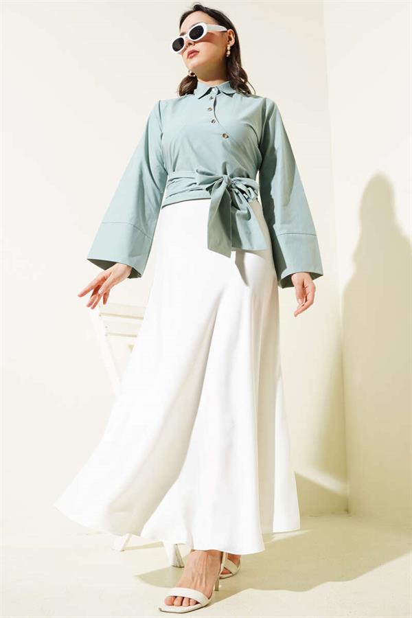 Side Tie Cross Button Short Shirt Mint