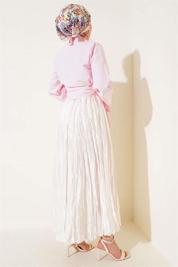 Side Tie Cross Button Short Shirt Pink