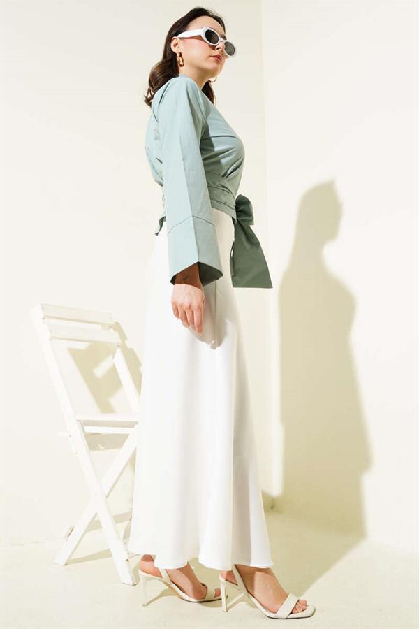 Side Tie Cross Button Short Shirt Mint