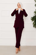 Side Tie Jacket 2 Piece Set Claret Red