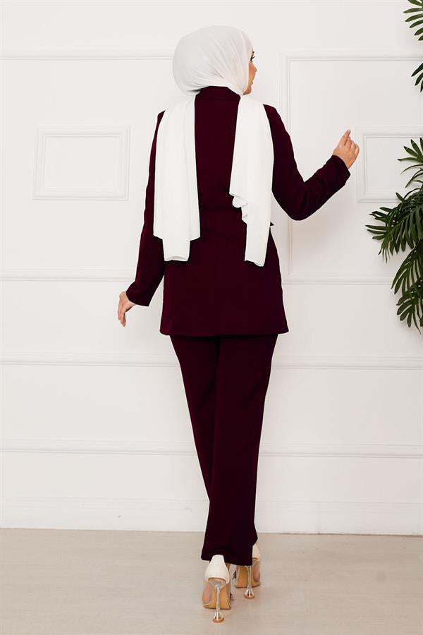 Side Tie Jacket 2 Piece Set Claret Red