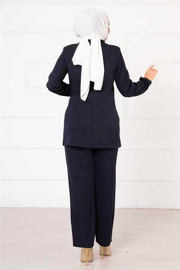 Side Tie Jacket Set Navy Blue