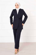 Side Tie Jacket Set Navy Blue