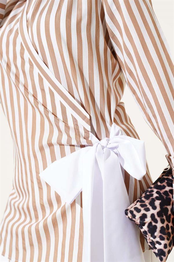 Side Tie Striped Kimono Camel
