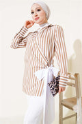 Side Tie Striped Kimono Camel