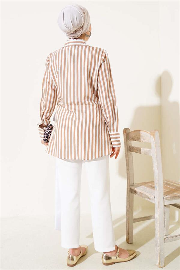 Side Tie Striped Kimono Camel