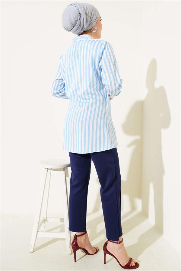 Side Tie Striped Kimono Blue
