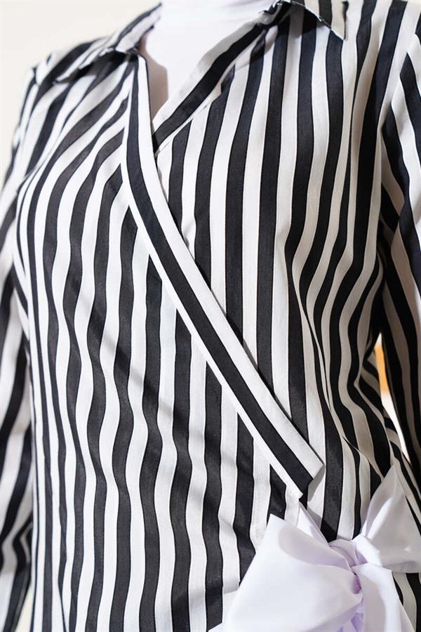 Side Tie Striped Kimono Black