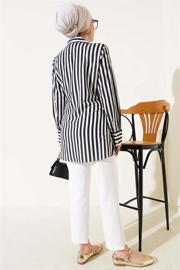 Side Tie Striped Kimono Black