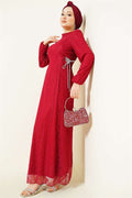 Side-Tie Lace Evening Dress, Burgundy