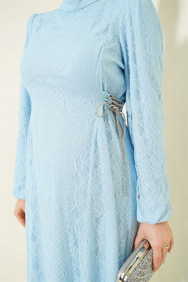 Side-Tie Lace Evening Dress, Baby Blue