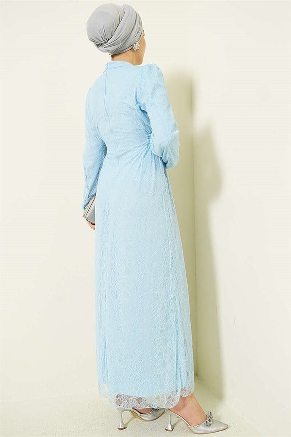 Side-Tie Lace Evening Dress, Baby Blue