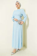Side-Tie Lace Evening Dress, Baby Blue