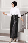 Side Tie Leather Skirt Black