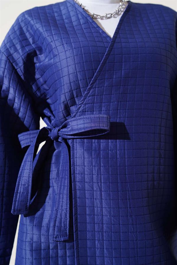 Side Tie Quilted Kimono Navy Blue