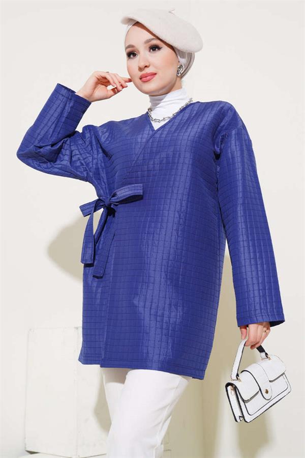 Side Tie Quilted Kimono Navy Blue