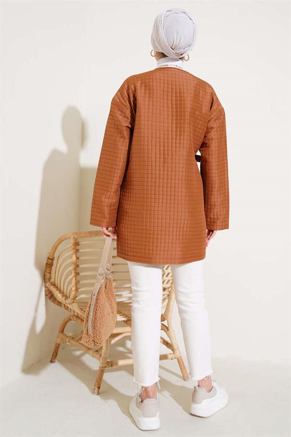 Side Tie Quilted Kimono Tan