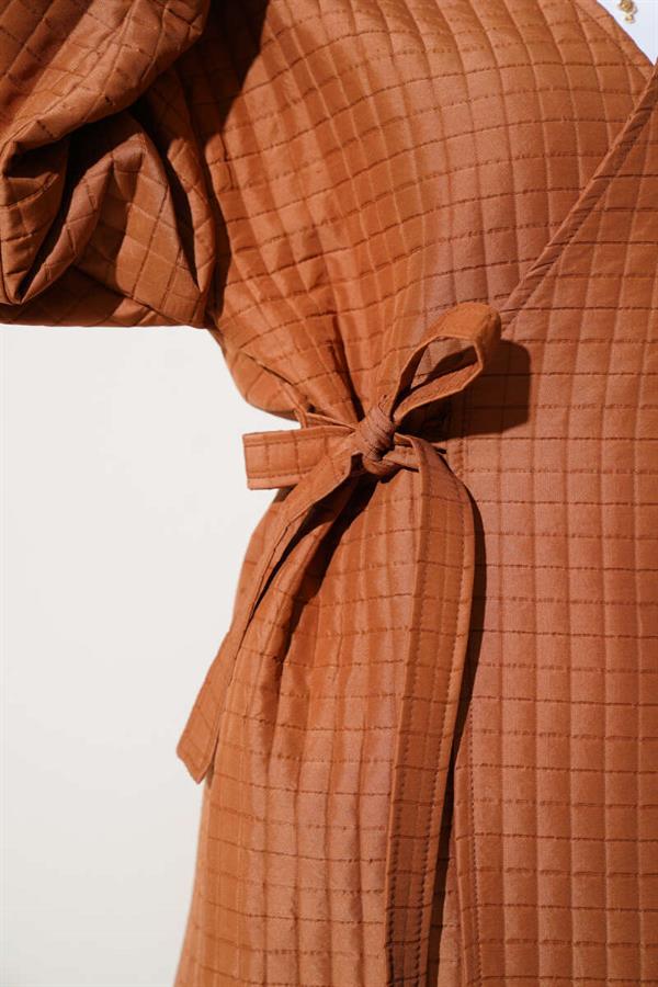 Side Tie Quilted Kimono Tan