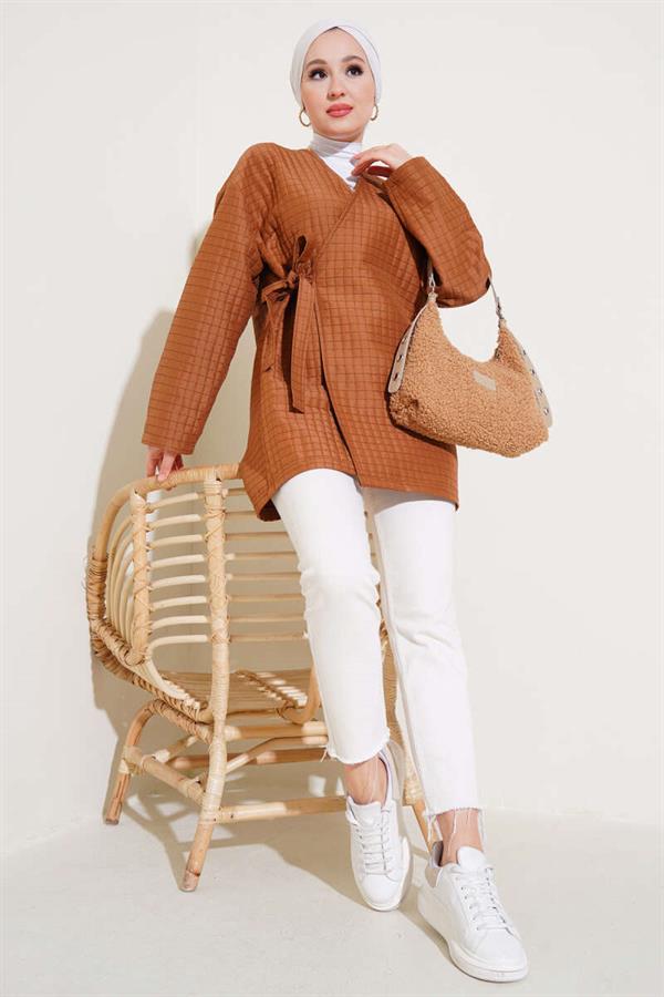 Side Tie Quilted Kimono Tan