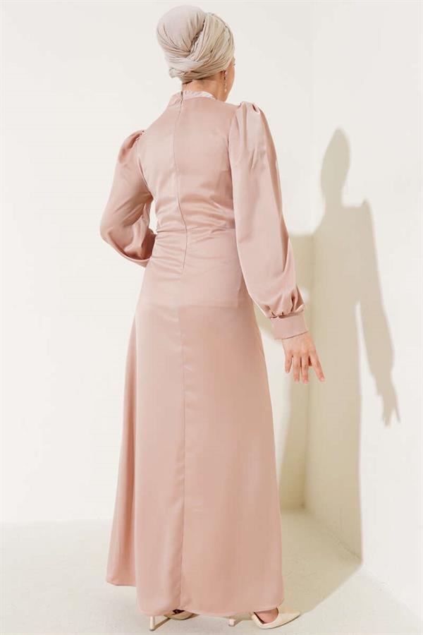Side Tie Satin Dress Powder