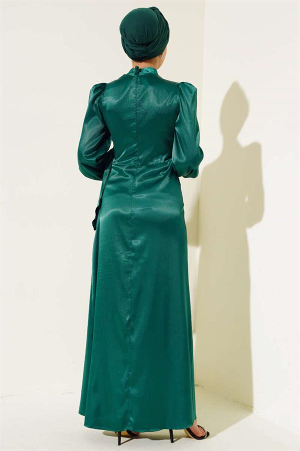 Side Tie Satin Dress Emerald