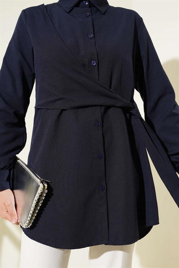 Side Tie Tunic Navy Blue